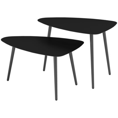 Table basse de salon 2 pièces, table de balcon résistante aux intempéries en acier, table d'appoint au design géométrique, table de café extérieure, table de jardin pour terrasse, balcon, noir