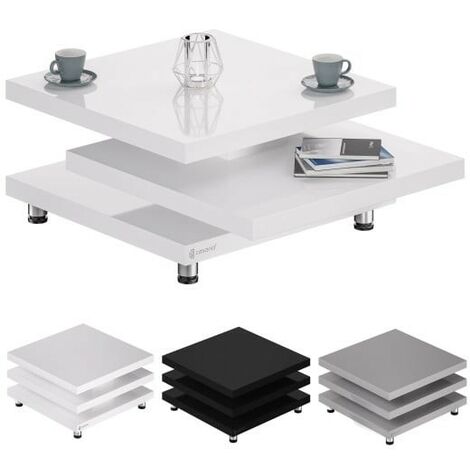 Table Basse de Salon 3 Niveaux pivotant blanc 72 cm