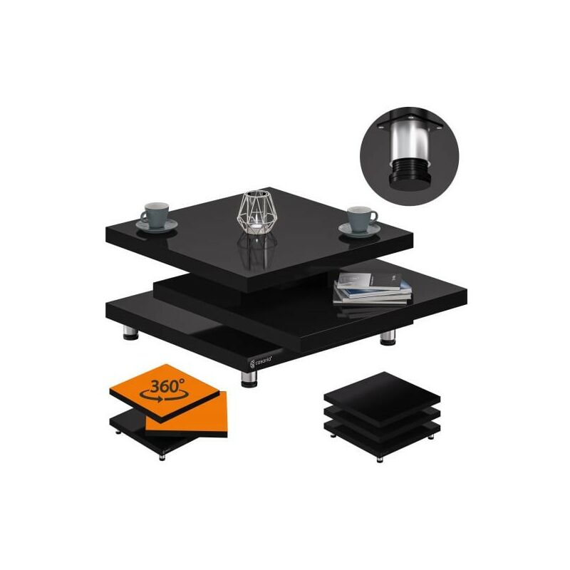 Le Poisson Qui Jardine - Table Basse de Salon 3 Niveaux pivotant Noir 60 cm - Noir