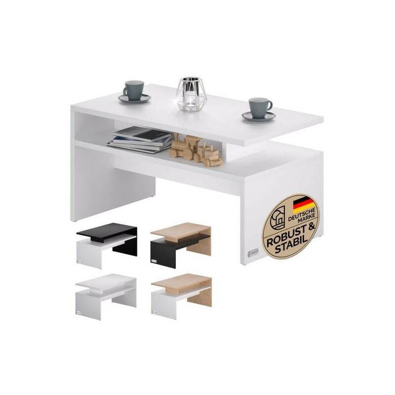 Table Basse de Salon avec 2 Niveaux, blanc 92 x 50 x 47 cm