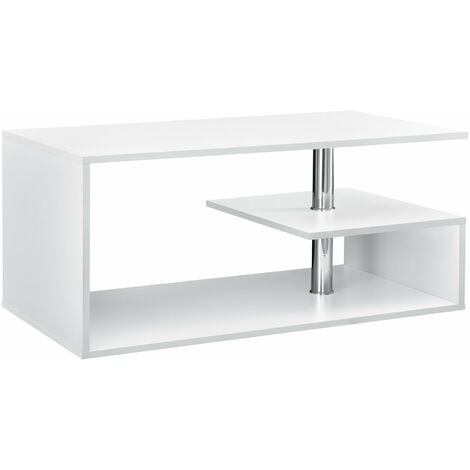 Table basse de salon avec étagère rangement en MDF 90 cm blanc - Blanc