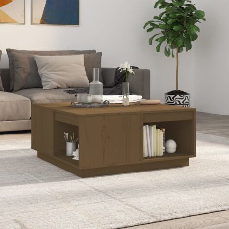 Table basse de salon  Bout de canapé  Table d'appoint pour chambre Marron miel 80x81x36,5 cm Bois massif de pin XTT736