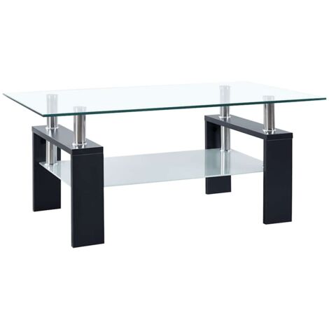 Table basse de salon  Bout de canapé  Table d'appoint pour chambre Noir et transparent 95x55x40 cm Verre trempé XTT832