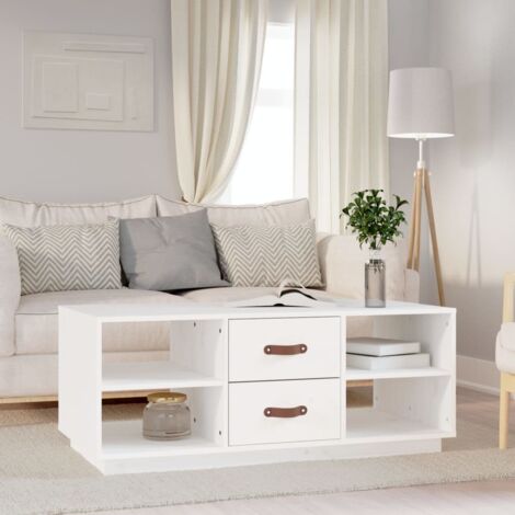 Table basse de salon  Bout de canapé  Tables d'appoint pour chambre Blanc 100x50x41 cm Bois massif de pin XTT615