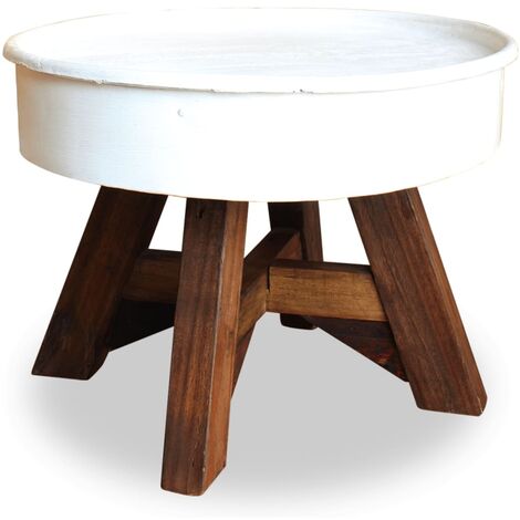 Table basse de salon  Bout de canapé  Tables d'appoint pour chambre Bois de récupération massif 60 x 45 cm Blanc XTT398