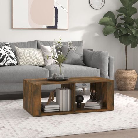 Table basse de salon  Bout de canapé  Tables d'appoint pour chambre Chêne fumé 100x50x36 cm Bois d'ingénierie XTT654