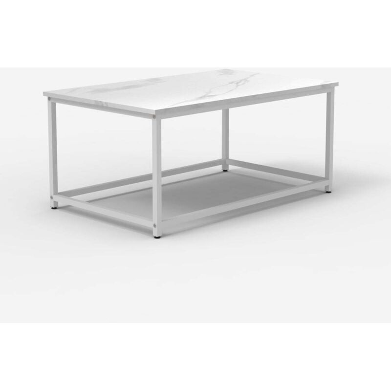 Table basse de salon contemporain 100x60x45cm effet marbre Corniola - Blanc Table basse de salon contemporain 100x60x45cm effet marbre Corniola - Blanc