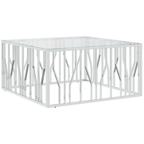 Table basse de salon design moderne 100 x 100 x 50 cm acier inoxydable argenté et verre DEC036917