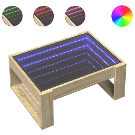 Table basse de salon design moderne avec LED 70 x 53 x 30 cm bois d'ingénierie couleur chêne et verre DEC037488