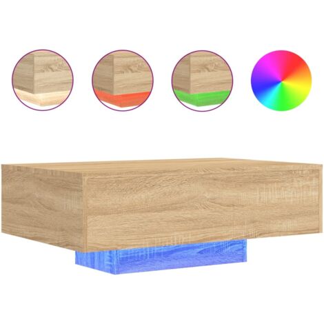 Table basse de salon design moderne avec lumières LED 85 x 55 x 31 cm bois d'ingénierie couleur chêne DEC037650