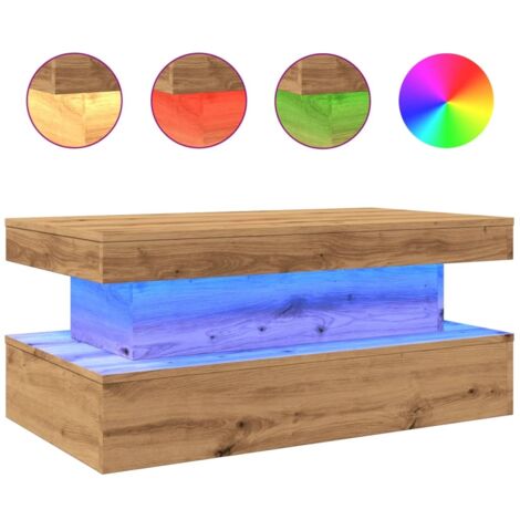 Table basse de salon design moderne avec lumières LED 90 x 50 x 40 cm bois d'ingénierie couleur chêne DEC037613
