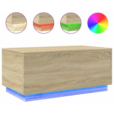 Table basse de salon design moderne avec lumières LED 90 x 50 x 40 cm bois d'ingénierie couleur chêne DEC037653