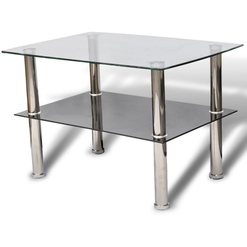 Table basse de salon design verre noir blanc 2 plateaux 65 x 45 cm - Transparent