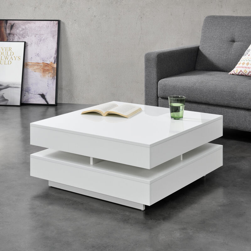 [en.casa] - Table Basse Märsta avec 4 Compartiments Stockage Blanc Brillant