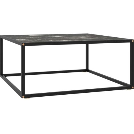 Table Basse de Salon Élégante,Table Canapé Noir avec verre marbre noir 80x80x35 cm -FR34875