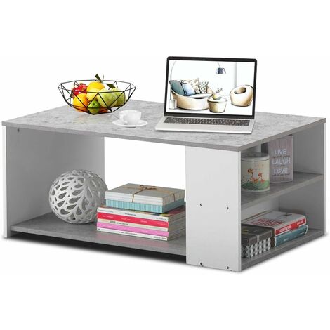 Table basse de salon en bois avec grand espace de rangement  90 x 59 x 40cm ( l x l x h ) chênegris