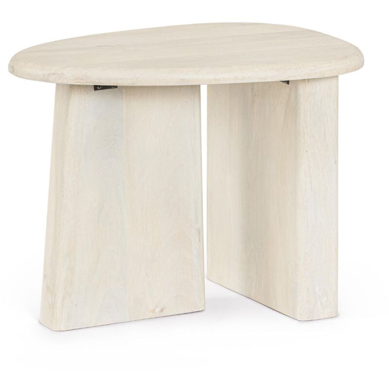 Hellin - Table basse de salon galet en bois de manguier L60 - juarez - Beige