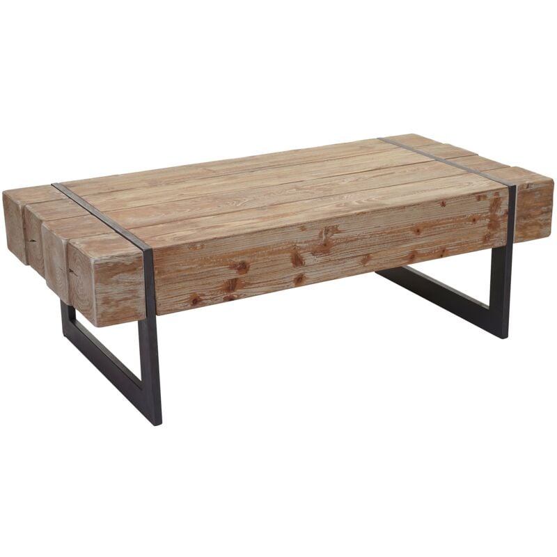 HHG - jamais utilisé] Table basse de salon 898, sapin massif rustique 40x120x60cm