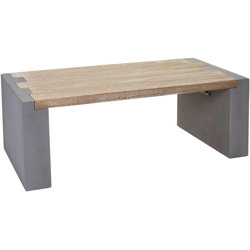 Table Basse de Salon HWC-A15, Design Béton Sapin Massif Rustique 46x122x60cm