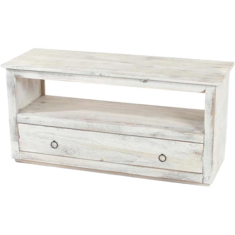 HHG - Table basse de salon, meuble bas, commode, 1 tiroir, shabby chic, vintage, blanc