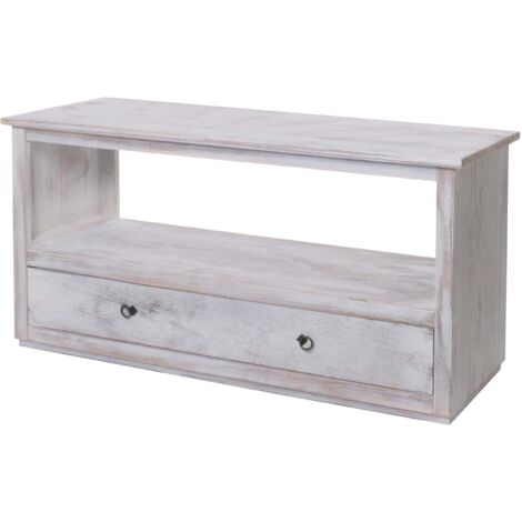 Table basse de salon, meuble bas, commode, 1 tiroir, shabby chic, vintage, blanc