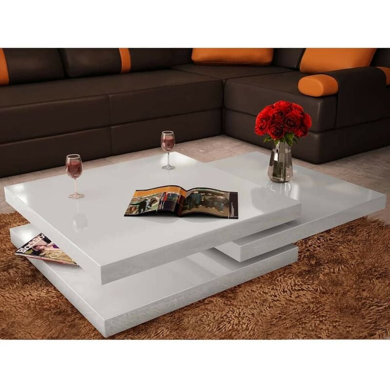 Le Poisson Qui Jardine - Table Basse de Salon Moderne avec 3 Niveaux, Blanc laqué - Blanc