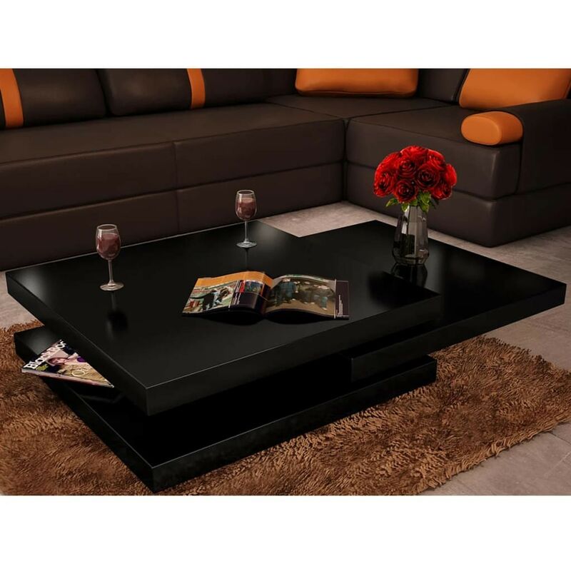 Table Basse de Salon Moderne avec 3 Niveaux, Noir laqué - Noir