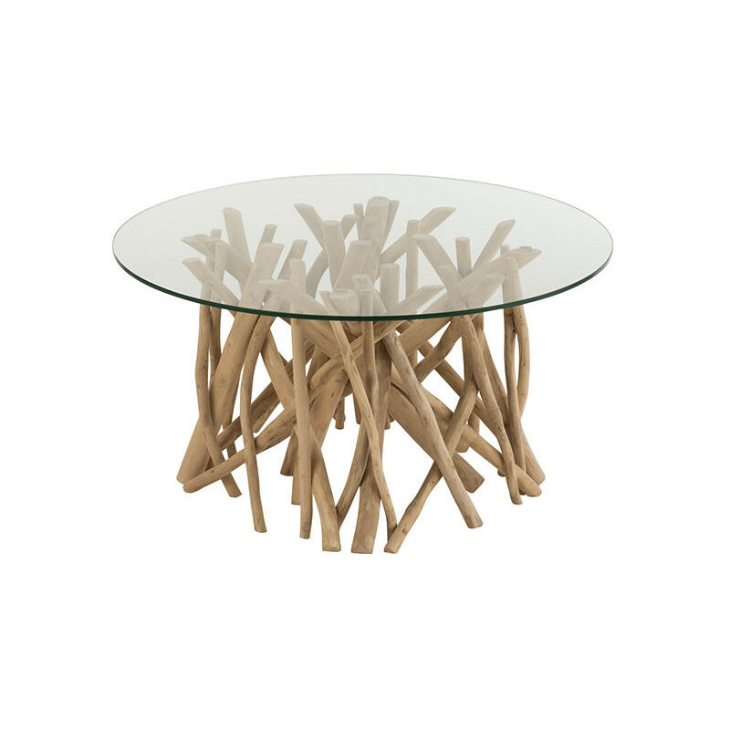 Table De Salon Branches Teck Naturel/Verre Petite Taille