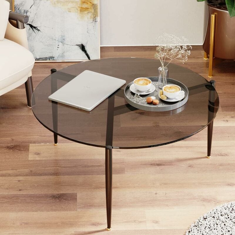 Unho - Table Basse de Salon Ronde - Meuble Salon en Verre Trempé Table Basse Design Moderne pour Bureau Chambre - Gris 80 x 40 cm