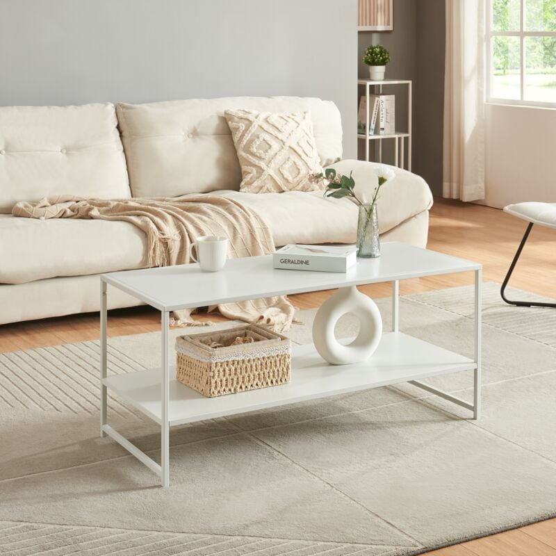[en.casa] - Table basse de salon Ruokolahti acier 102 x 43 x 46 cm blanc mat