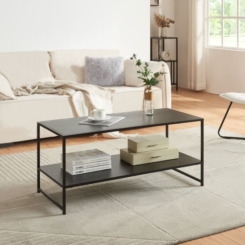 [en.casa] - Table basse de salon Ruokolahti acier 102 x 43 x 46 cm noir mat