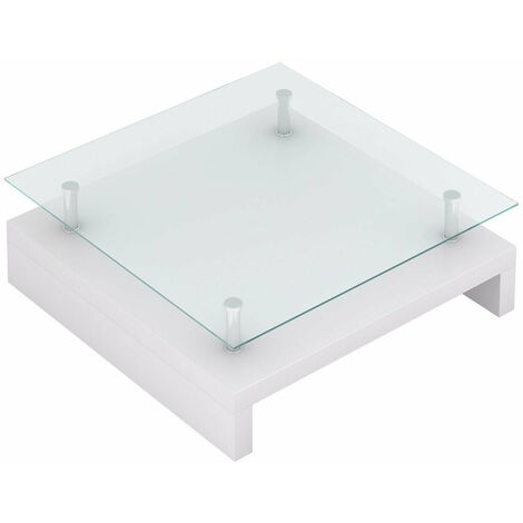 Table basse de salon salle à manger design blanche verre 77 x 77 cm - Transparent