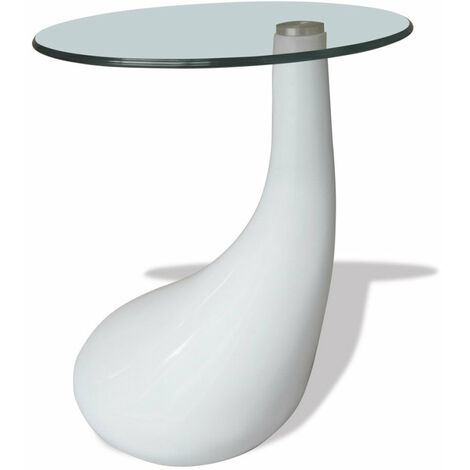 Table basse de salon salle à manger design blanche verre diamètre 42 cm