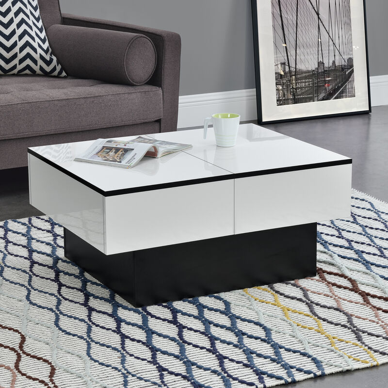 Table Basse de Salon Stylé avec 2 Espaces de Rangement Intérieurs Design Panneau de Particules 40 x 80 x 60 cm Noir Blanc Brillant