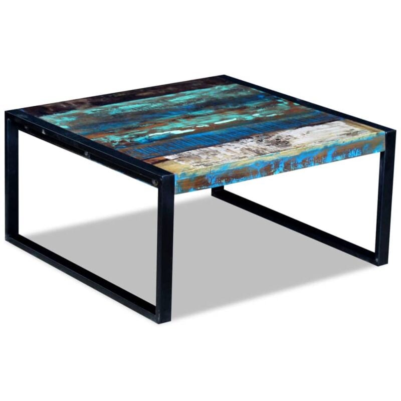 Table basse de salon, Table Café, Bois de récupération massif 80 x 80 x 40 cm OIB3234E - Multicolore