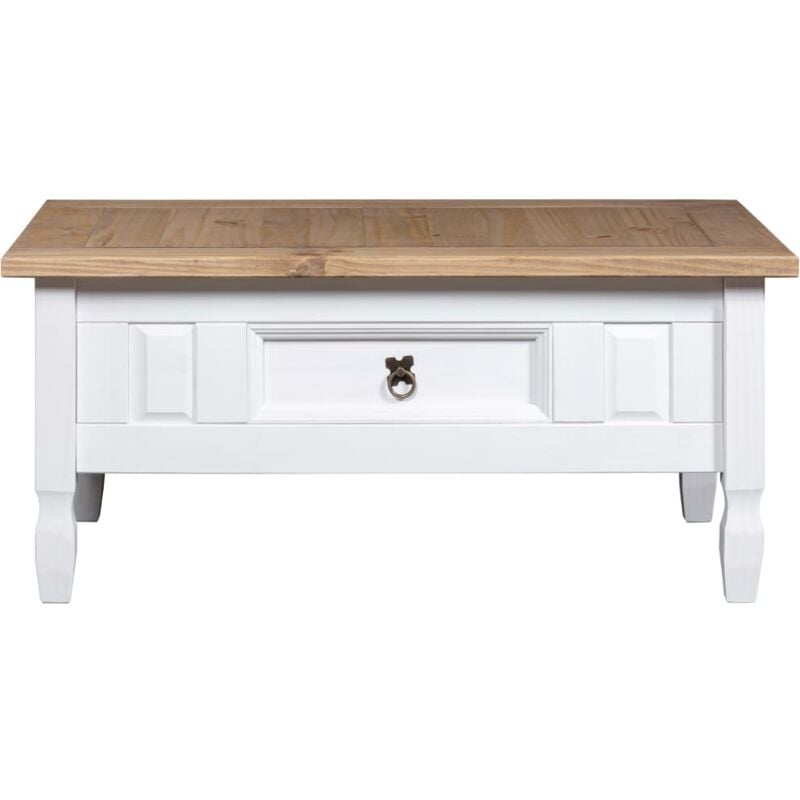 Table basse de salon, Table Café, Pin mexicain Gamme Corona Blanc 100x60x45 cm OIB5993E - Blanc