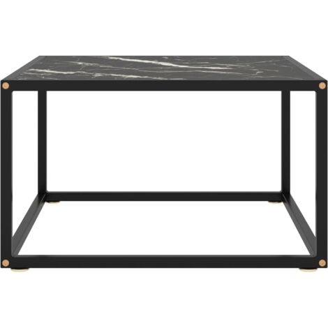 Table basse de salon, Table Café, Noir avec verre marbre noir 60x60x35 cm OIB3368E