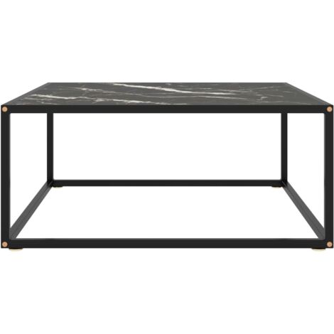 Table basse de salon, Table Café, Noir avec verre marbre noir 80x80x35 cm OIB4193E