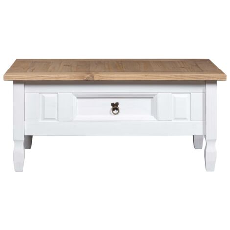 Table basse de salon, Table Café, Pin mexicain Gamme Corona Blanc 100x60x45 cm OIB5993E