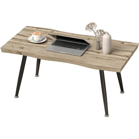 Table basse de style nordique avec pieds réglables, en bois et acier, 100 x 50 x 45 cm, noir et chêne