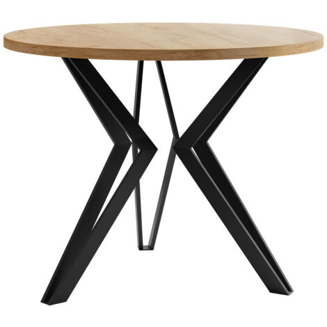 Table basse Dearborn 105, Chêne doré + Noir, 50x0x0cm, Diamètre: 65, Stratifié, Rond