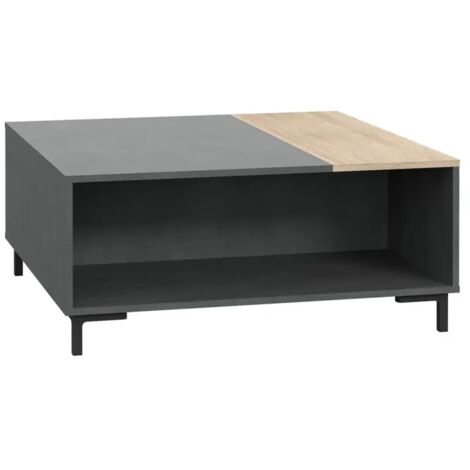 Table basse décor béton gris chêne clair et pieds noir - MADDY