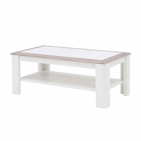 Table basse décor bois et blanc avec plateau de rangement - SIDELLE - Blanc