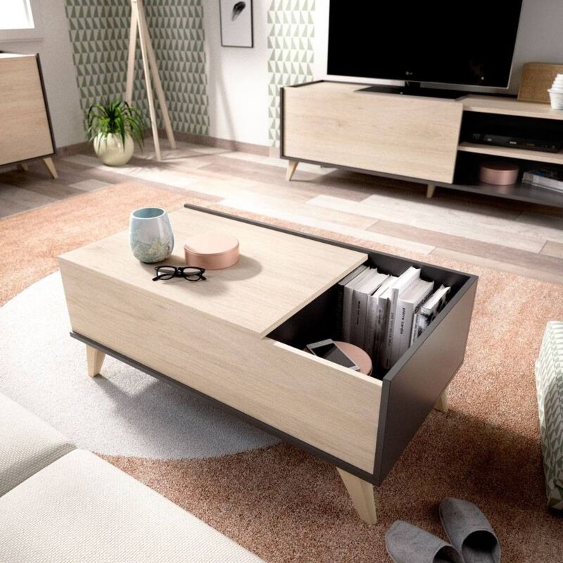 Mobimarket - Table basse relevable kolyma - 1 niche - Coloris : Chêne & Anthracite