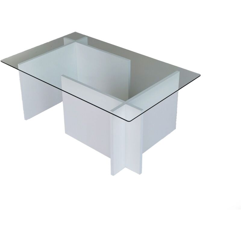 Table basse Melar 105x65cm Bois Blanc et Verre Transparent Table basse Melar 105x65cm Bois Blanc et Verre Transparent
