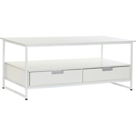 Table basse design élégante en bois blanc et métal - Blanc épuré et lumineux