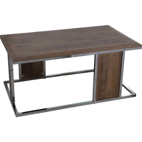 Table basse design en noyer avec pieds en métal - Noyer foncé métal chromé