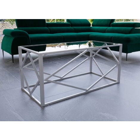 Table basse design en verre et métal rectangulaire ELIO - argenté