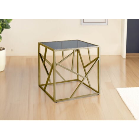 Table basse design en verre noir et métal doré carrée SOLAL - doré