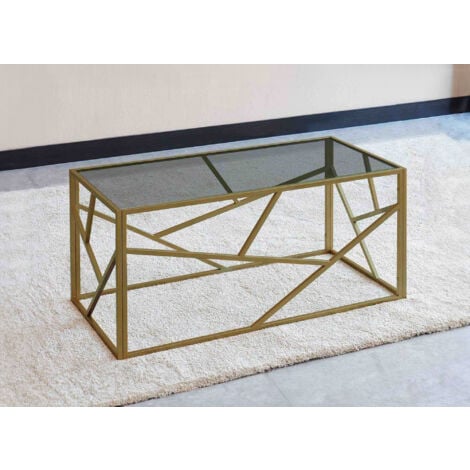 Table basse design en verre noir et métal doré rectangulaire SOLAL - doré